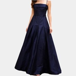 Gather & Gown Navy Blue Pleated Evening Gown Size 12